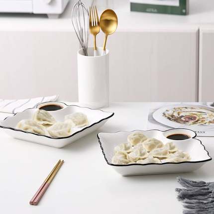 陶瓷饺子盘家用大号沥水双层盘带醋碟水饺盘子创意好看的陶瓷碟子