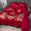 中式龙凤婚庆四件套结婚床上用品新婚房喜被陪嫁大红色被套床单笠