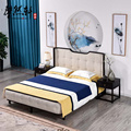 新中式实木双人床简约禅意1.8米样板房售楼处小户型主卧民宿婚床