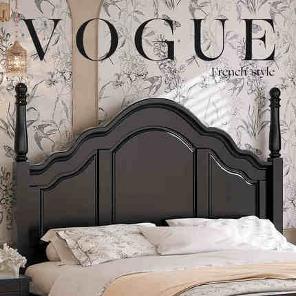 复古美式实木床黑色1.5m1.8m双人床现代简约中古风轻奢法式床婚床