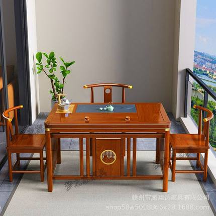 新中茶式桌椅组合实木禅意茶台茶几套装一体办公室家用阳台小户型