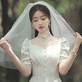 领证登记小头纱求婚轻纱短款新娘拍照道具高级感法式白色订结婚礼