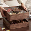 胡桃木中式果盘盒分格多层实木干果盒盘家用客厅坚果盒木质零食盒