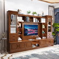 中式实木电视背景柜组合墙柜多功能客厅整体墙酒柜一体收纳储物柜