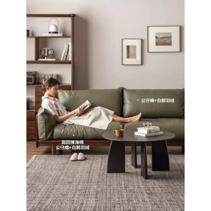 新款实木沙发现代简约新中式小户型客厅黑胡桃木休闲真皮软包沙发