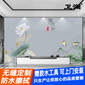 新中式电视背景墙壁纸花鸟荷花墙纸卧室客厅3d无缝墙布影视墙壁画