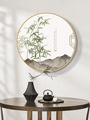 新中式玄关装饰画国画圆形水墨竹子餐厅挂画禅意客厅壁画卧室书房