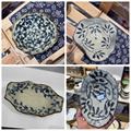 日本原装进口瓷器 个性异形复古餐具 刺身钵手工沙拉大盘高脚钵