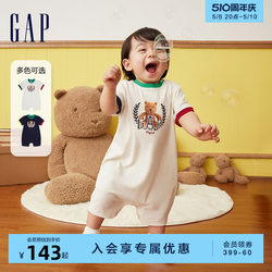 Gap婴儿2024春夏新款小熊印花短袖连体衣儿童装宽松包屁衣890354