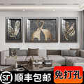 客厅装饰画现代简约沙发背景墙挂画轻奢大气三联画高级感大象墙画