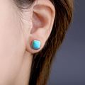 天然宝石绿松石耳钉女S925纯银玫瑰金耳环简约小众高级感耳饰礼物