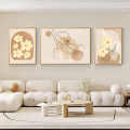 奶油风客厅沙发背景墙装饰画高级感原木风挂画现代简约抽象三联画