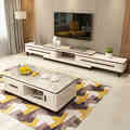 大理石面茶几电视柜组合 现代简约客厅1.4米岩板家用茶几桌小户型