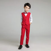 定制2018新款男童红色礼服小西服外套儿童西装钢琴演出服小男孩秋