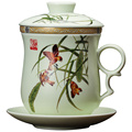 景德镇陶瓷茶杯带盖过滤水杯四件套个人茶具办公室会议杯泡茶杯子