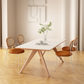 侘寂风岩板餐桌椅组合家用小户型白蜡木极简日式奶油风实木饭桌子