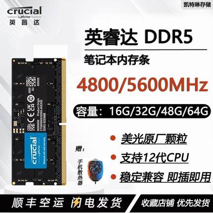 Crucial英睿达 DDR5美光笔记本电脑内存条16G32G64G 4800~5600MHz