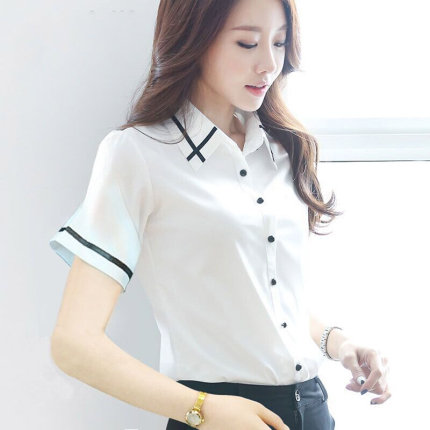 高货白衬衫女长袖七分喇叭袖韩版职业工装修身工作服大码衬衣学生