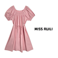 MISS RUILI定制 夏季韩系简约慵懒风纯色方领百搭连衣裙A7095