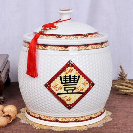 陶瓷米缸带盖米桶家用5kg米箱储物罐防潮防虫密封罐30斤20