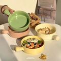 韩国ins风奶油色餐具烤碗陶瓷手柄汤碗泡面螺蛳粉家用沙拉焗饭碗