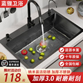 厨房水槽大单槽304不锈钢洗菜盆沥水篮黑色洗碗槽洗碗池台下套装