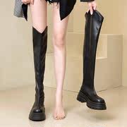 时尚过膝弹力靴女2023秋季新款小个子显瘦长筒骑士靴粗跟高筒长靴