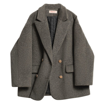 灰色短款西装呢子大衣女秋冬季宽松新款小个子高级感加厚毛呢外套