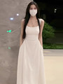 白色吊带连衣裙女2024夏季新款韩系初春法式小个子初恋收腰长裙