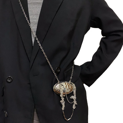 欧美个性银色金属迷你贝壳包腰链女小众设计款金属链斜挎身体背链
