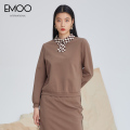 EMOO杨门秋季新品领带宽松套头长袖卫衣女时尚休闲运动上衣