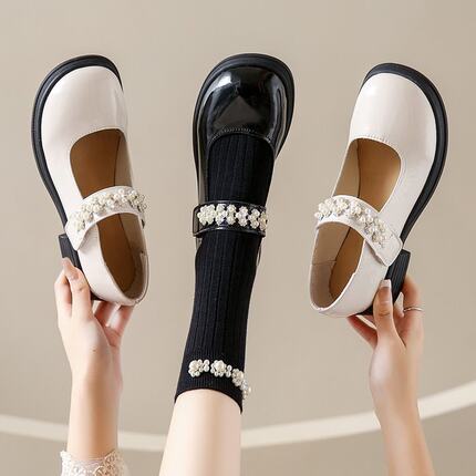 甜酷玛丽珍小皮鞋设计感女小众法式Lolita鞋厚底2024春秋白色单鞋