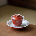 手绘隐竹三才盖碗茶杯单个小号壶承高档敬茶碗功夫茶具陶瓷泡茶碗