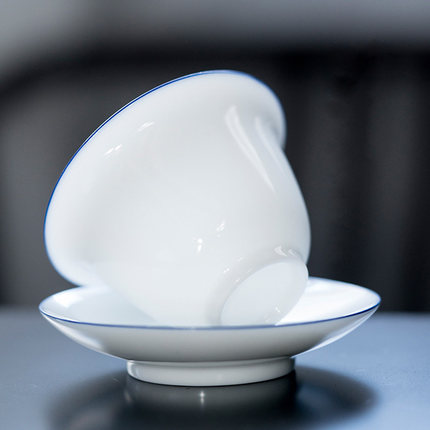 盖碗茶杯单个小号高足茶碗80ml三才杯薄胎瓷透羊脂玉瓷碗logo定制