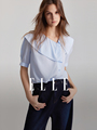 欧美名媛蓝色设计感短袖衬衫女2024夏季新款高端上衣奢华大牌