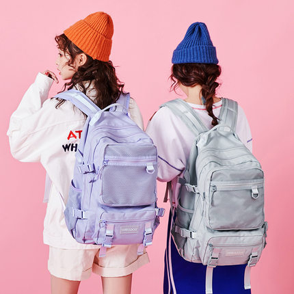 双肩包女韩版可爱日系少女书包ins纯色旅行包出走大容量旅行背包