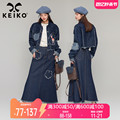 KEIKO[小鹿刺绣]牛仔外套女2024春季美式短款夹克+半身裙两件套装