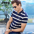 Jeep男士短袖T恤夏季纯棉质半袖翻领商务百搭条纹polo衫中年爸爸