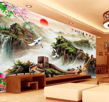 定制立体山水画自然风景画墙纸电视沙发客厅壁画中式背景墙壁纸