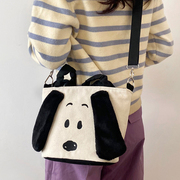 Snoopy史努比时尚帆布刺绣可爱大容量单肩包学生书包水桶包手拎包