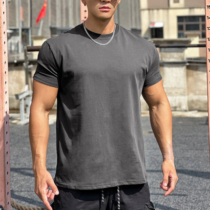 运动短袖男T恤垫肩收袖口健身跑步训练肌肉撸铁狗兄弟美式纯色潮