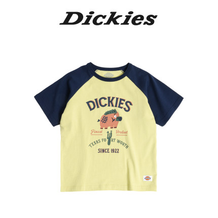 Dickies童装男童女童T恤24新印花撞色插肩袖拼接短袖T恤儿童短袖