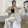 韩国chic秋季气质高级感V领系带西装外套+高腰开叉半身裙套装女