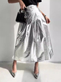 韩国chic春季复古银色亮面高腰半身裙女设计感小众显瘦遮胯百褶裙