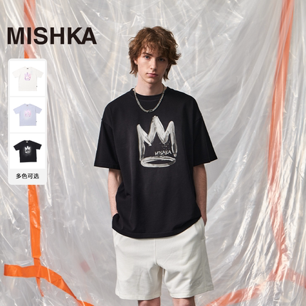 MISHKA大眼球美式复古潮牌2024新款夏季宽松显瘦短袖t恤男女中性