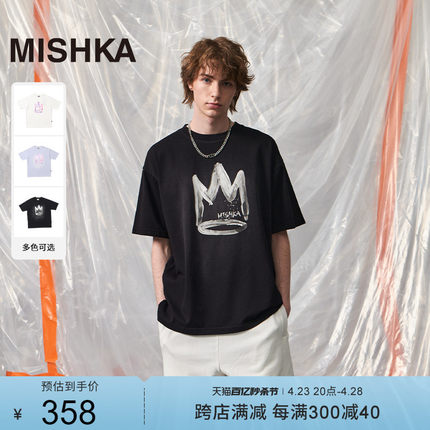 MISHKA2024夏季新品宽松休闲通勤纯棉高端圆领短袖t恤男女同款