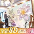 中式8d立体壁画竹子荷花山水风景画墙纸客厅墙布5D电视背景墙壁纸