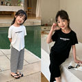 巴拉巴柆韩范夏季新款女童宝宝儿童冰丝套装女夏装宽松短袖上衣长