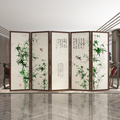 新中式移动折叠屏风隔断酒店办公室茶室遮挡实木折屏字画竹子图