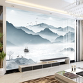 新中式山水竹木纤维集成板水墨意境电视背景墙扣板客厅沙发护墙板